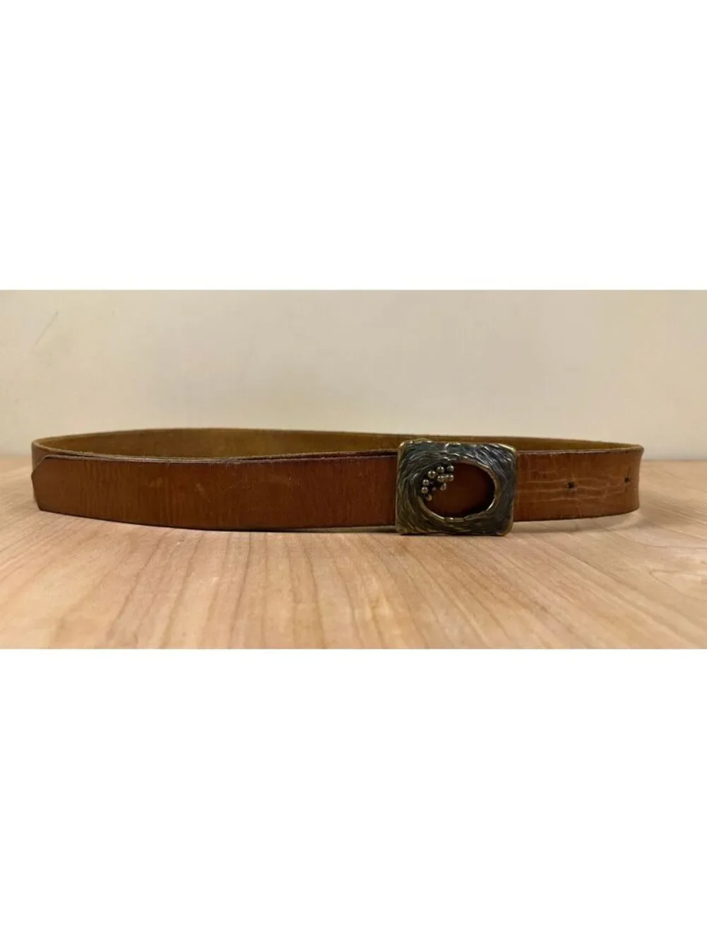 Vintage 70s Bronze Leather Belt 1-3/8